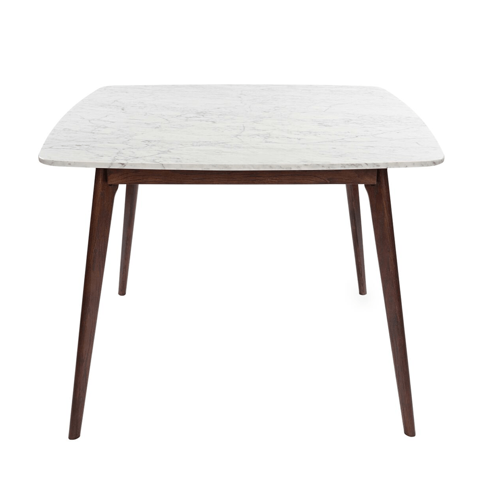 Senna 39" Square Italian Carrara White Marble Dining Table with Walnut Legs Dinning Table The Bianco Collection 