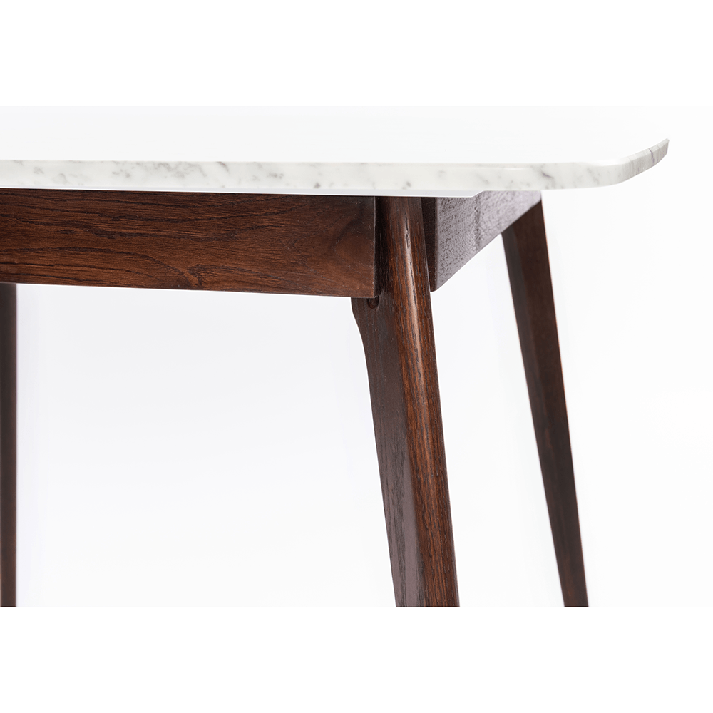 Senna 39" Square Italian Carrara White Marble Dining Table with Walnut Legs Dinning Table The Bianco Collection 