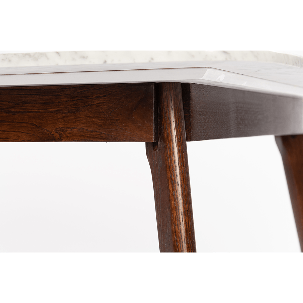 Senna 39" Square Italian Carrara White Marble Dining Table with Walnut Legs Dinning Table The Bianco Collection 