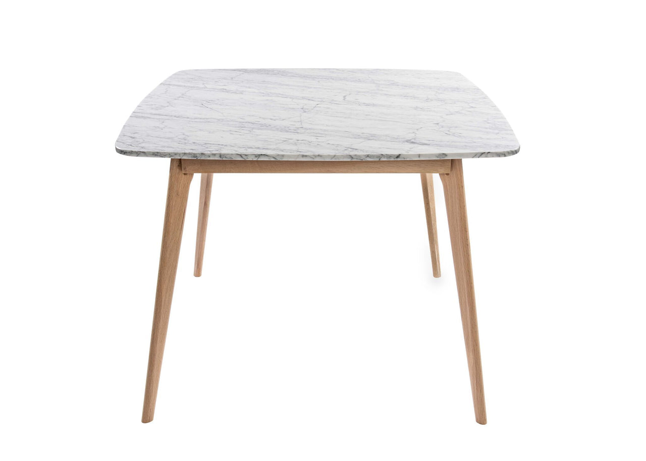 Senna 39" Square Italian Carrara White Marble with Oak Legs Dinning Table The Bianco Collection 