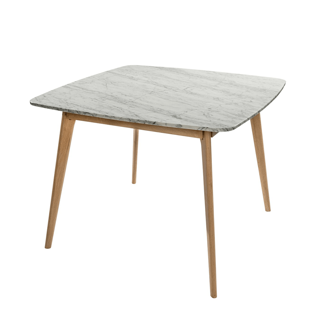 Senna 39" Square Italian Carrara White Marble with Oak Legs Dinning Table The Bianco Collection 