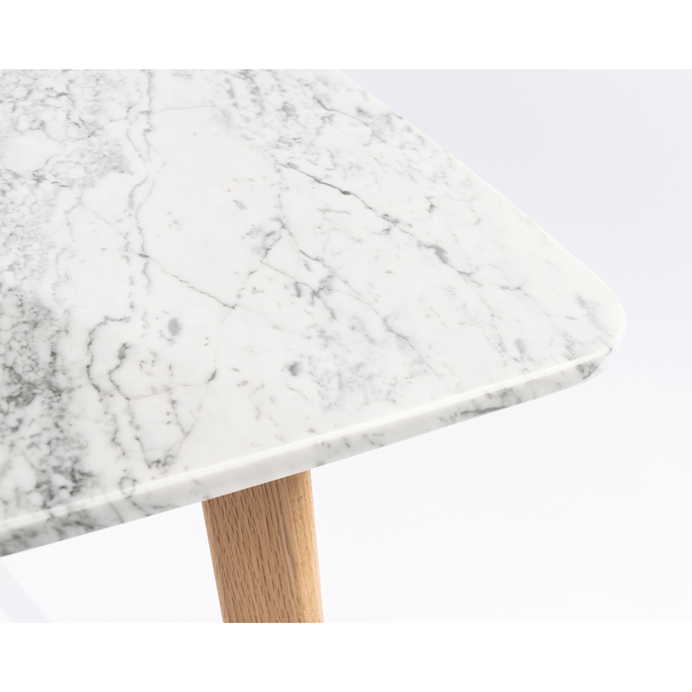 Senna 39" Square Italian Carrara White Marble with Oak Legs Dinning Table The Bianco Collection 