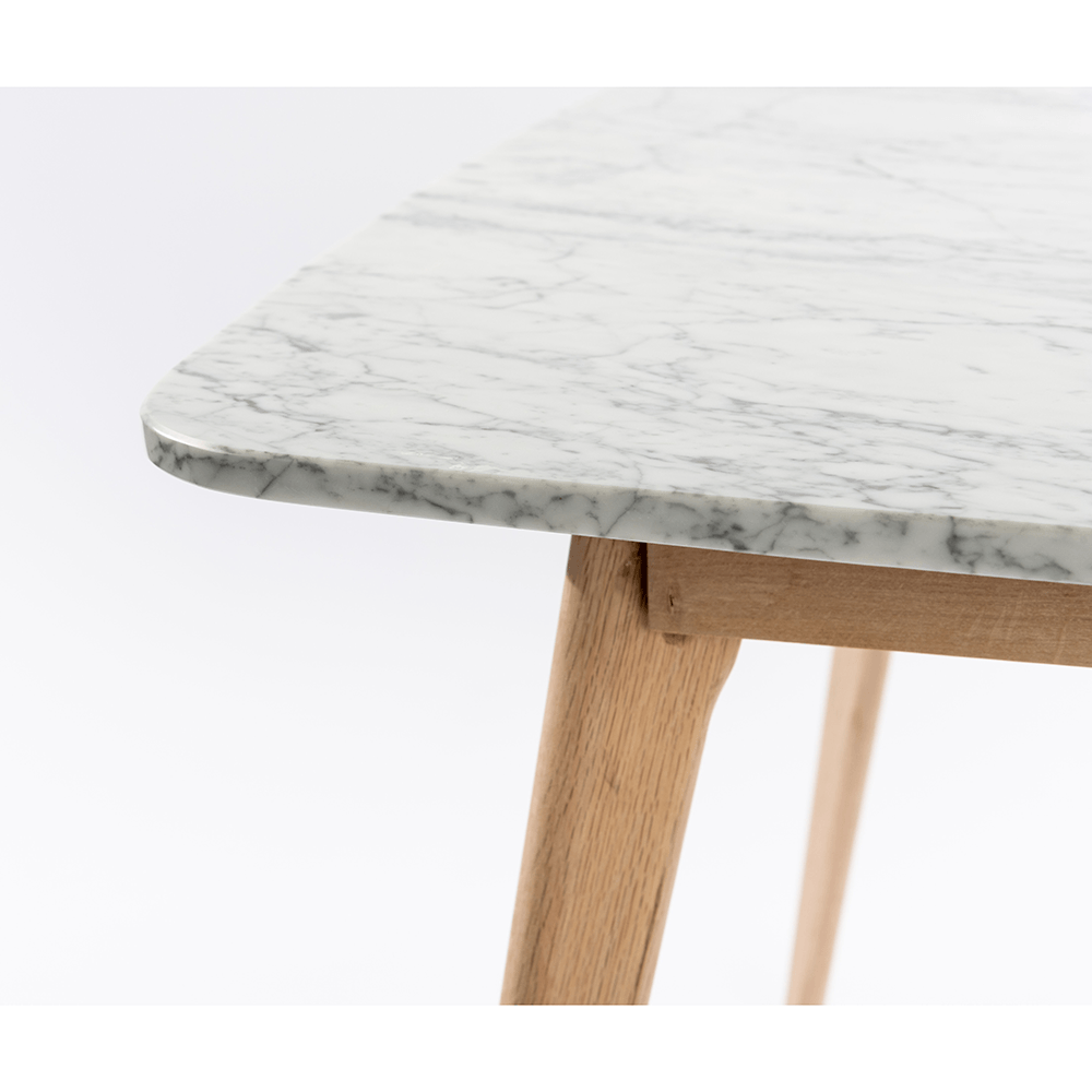 Senna 39" Square Italian Carrara White Marble with Oak Legs Dinning Table The Bianco Collection 