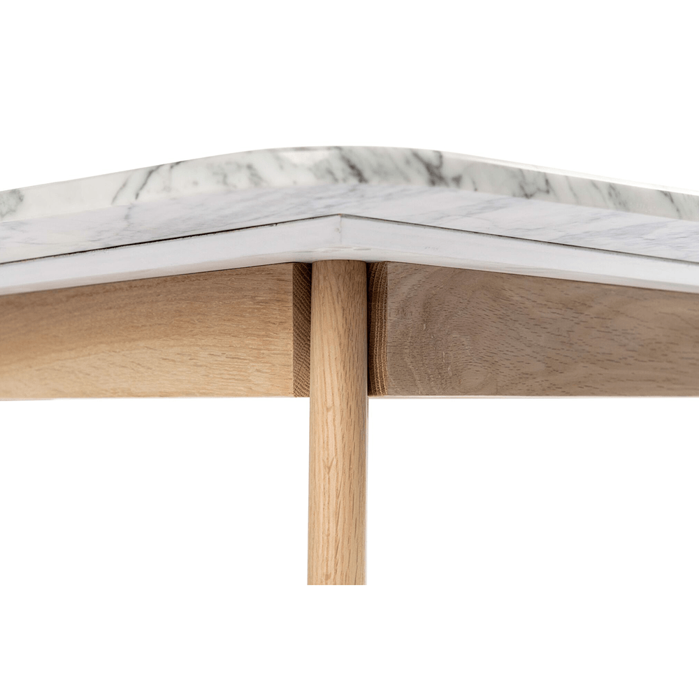 Senna 39" Square Italian Carrara White Marble with Oak Legs Dinning Table The Bianco Collection 