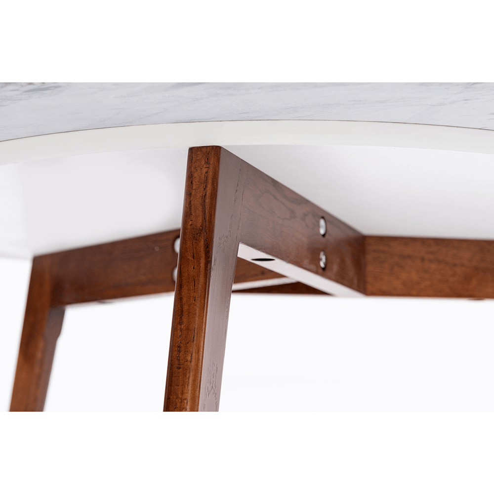 Cassara 31" Round Italian Carrara White Marble Coffee Table with Walnut Legs Console Table The Bianco Collection 