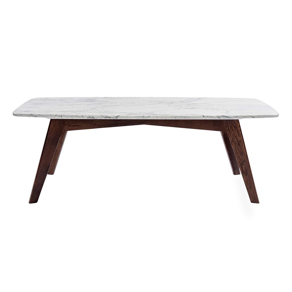 Faura 18" x 43.5" Rectangular Italian Carrara White Marble Table with Legs Coffee Table The Bianco Collection Walnut 