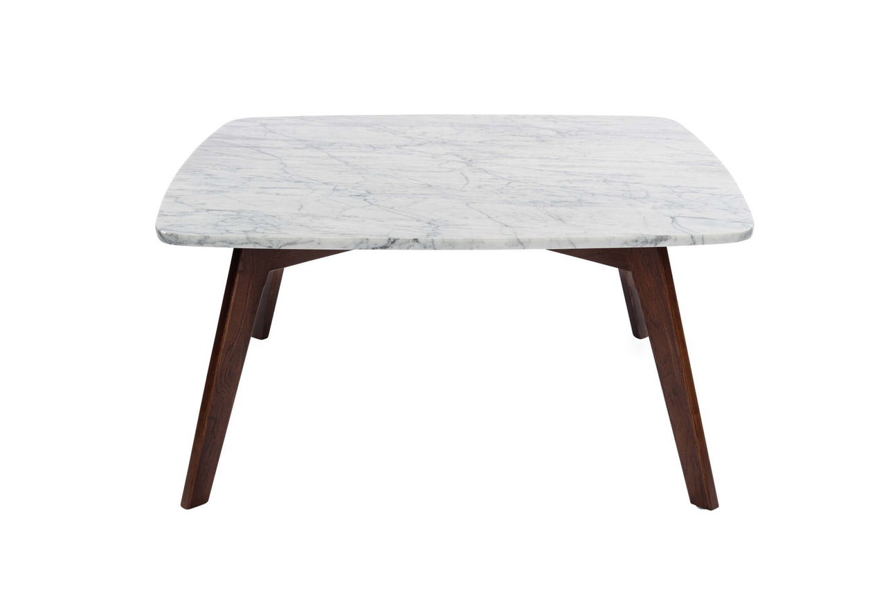 Vezzana 31" Square Italian Carrara White Marble Table with Legs Coffee Table The Bianco Collection 