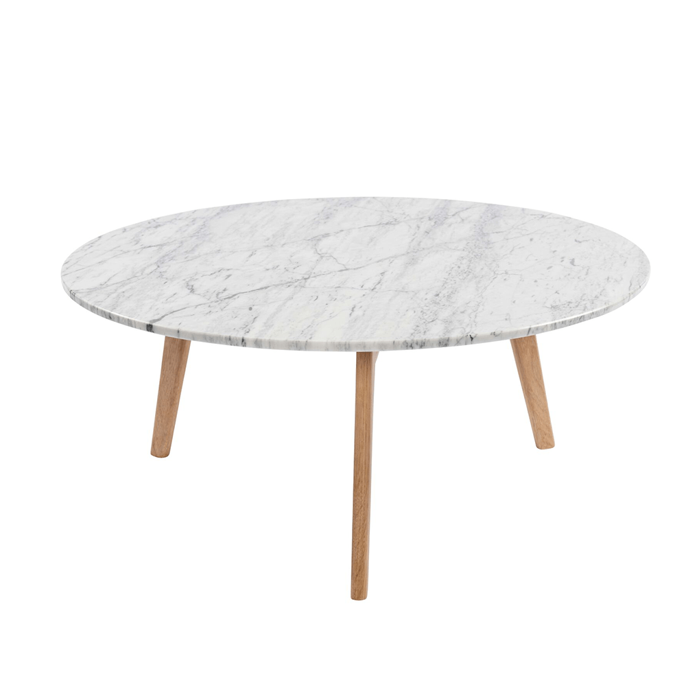 Stella 31" Round Italian Carrara White Marble Coffee Table with Legs Coffee Table The Bianco Collection Oak 