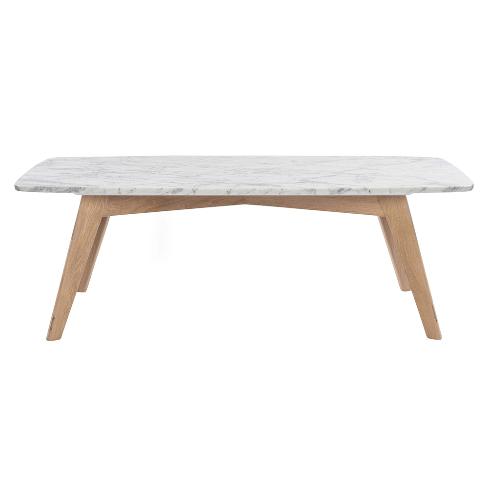Faura 18" x 43.5" Rectangular Italian Carrara White Marble Table with Legs Coffee Table The Bianco Collection 
