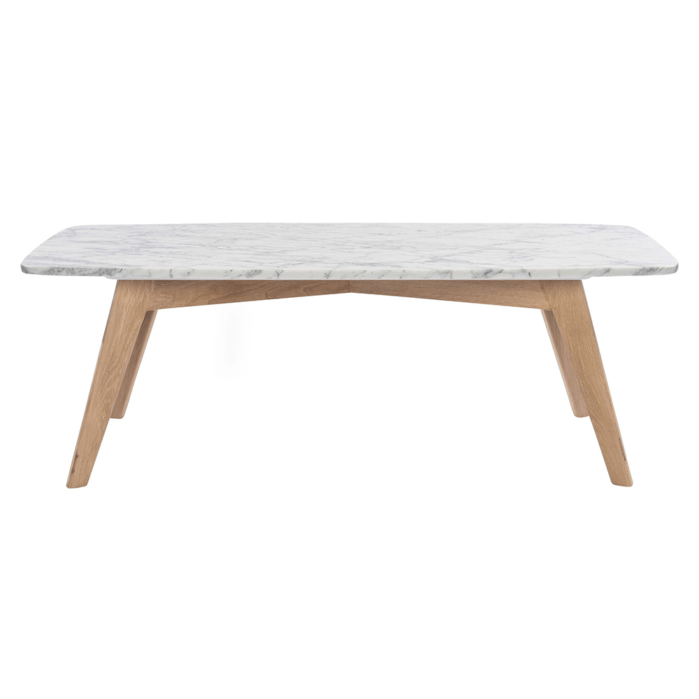 Faura 18" x 43.5" Rectangular Italian Carrara White Marble Table with Legs Coffee Table The Bianco Collection Oak 