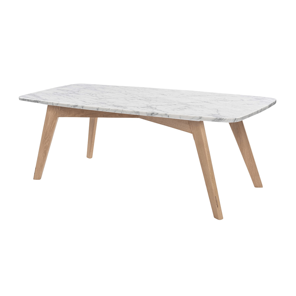 Faura 18" x 43.5" Rectangular Italian Carrara White Marble Table with Legs Coffee Table The Bianco Collection 