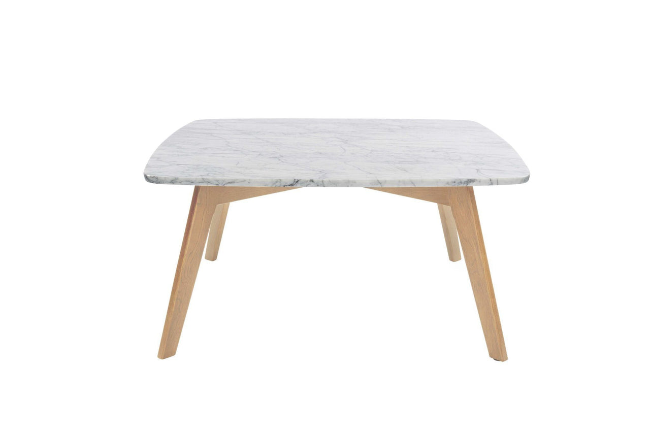 Vezzana 31" Square Italian Carrara White Marble Table with Legs Coffee Table The Bianco Collection 