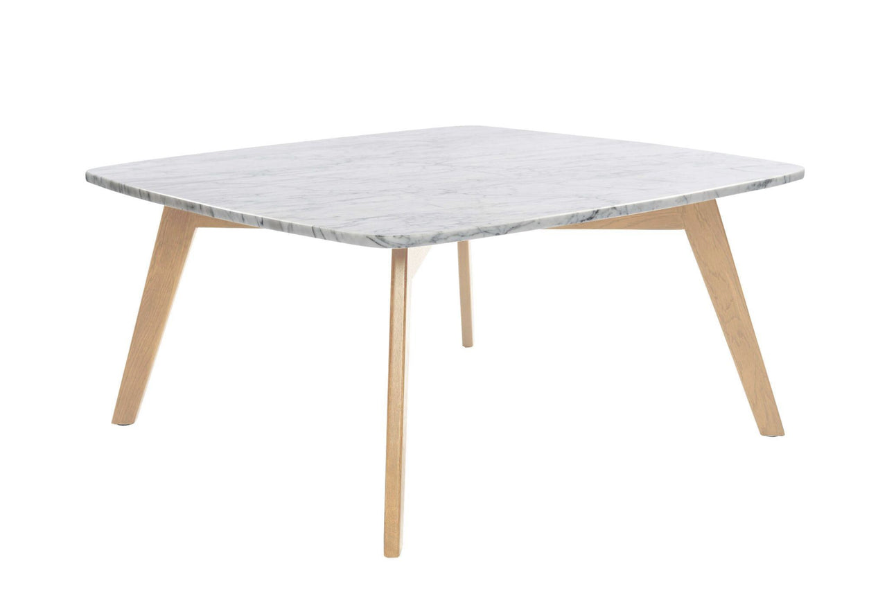 Vezzana 31" Square Italian Carrara White Marble Table with Legs Coffee Table The Bianco Collection Oak 