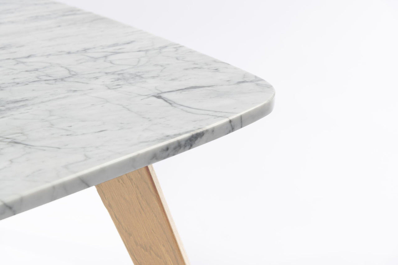 Vezzana 31" Square Italian Carrara White Marble Table with Legs Coffee Table The Bianco Collection 