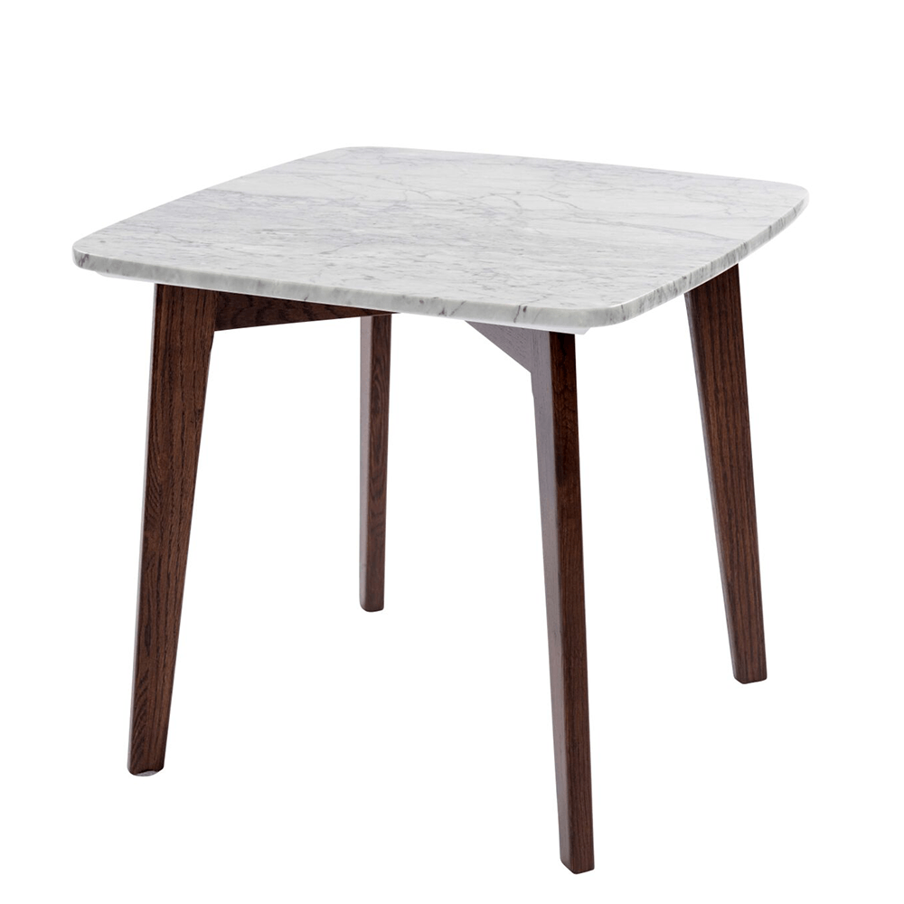 Gavia 19.5" Square Italian Carrara White Marble Side Table with Legs End table The Bianco Collection Walnut 