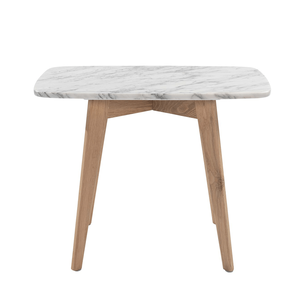 Cima 12" x 21" Rectangular Italian Carrara White Marble Table with Legs End Table The Bianco Collection Oak 