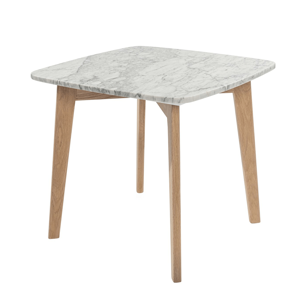 Gavia 19.5" Square Italian Carrara White Marble Side Table with Legs End table The Bianco Collection Oak 