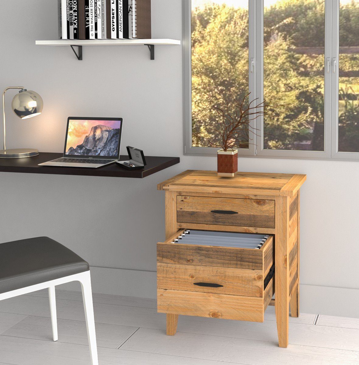 Ashford 25" Reclaimed Wood Filing Cabinet with Two Drawers Filing Cabinet AndMakers 