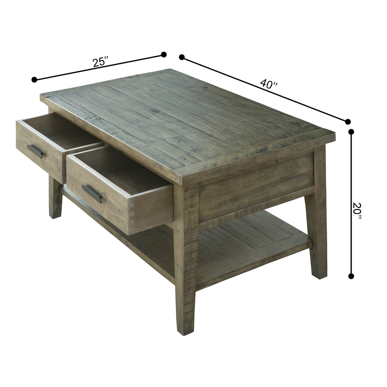 Ashford 40" Reclaimed Wood Coffee Table with Storage Shelf and Two Drawers Coffee Table AndMakers 