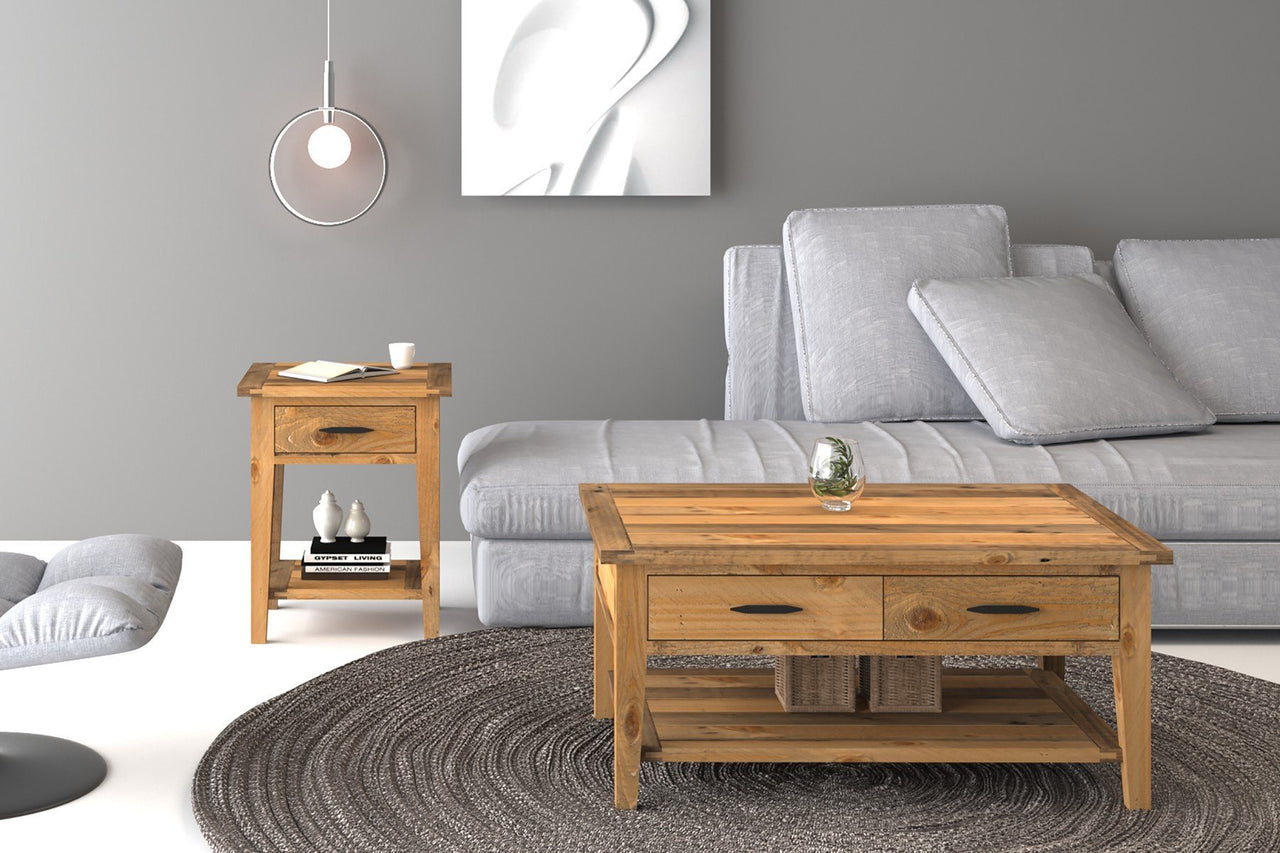 Ashford 20" Reclaimed Wood Lamp Table with Storage Shelf and One Drawer End Table AndMakers 