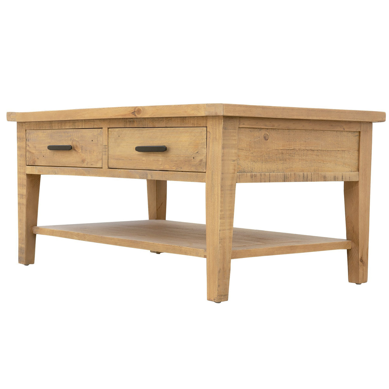 Ashford 40" Reclaimed Wood Coffee Table with Storage Shelf and Two Drawers Coffee Table AndMakers 