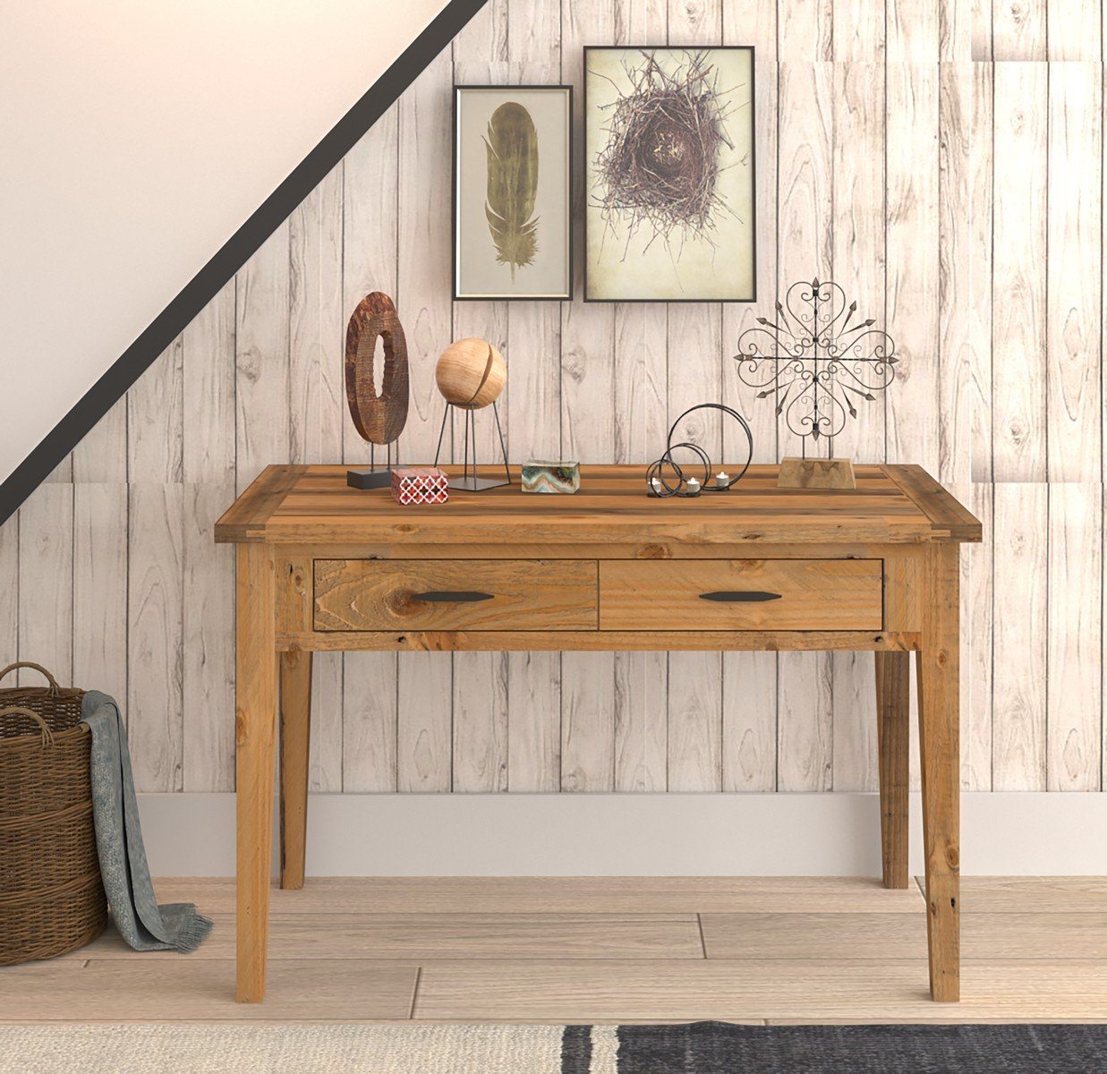 Ashford 47" Reclaimed Wood Console Table with Two Drawers Console Table AndMakers Brown 