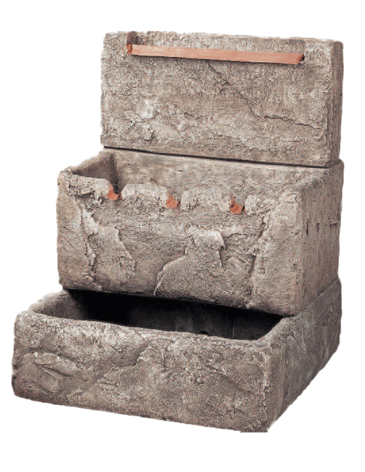 Three Tier Cistern with Copper Overflow Cast Stone Outdoor Garden Fountain Fountain Tuscan 