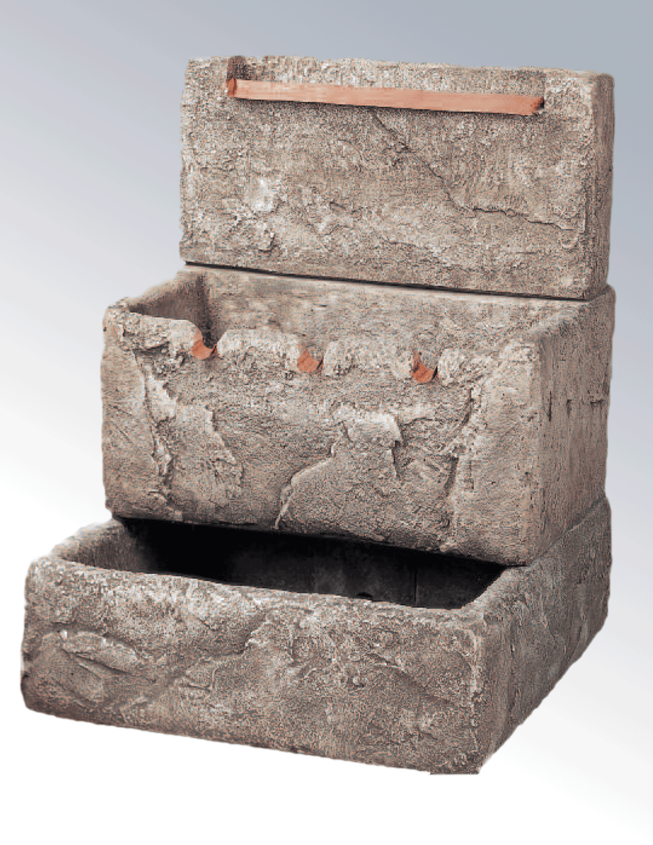 Three Tier Cistern with Copper Overflow Cast Stone Outdoor Garden Fountain Fountain Tuscan 
