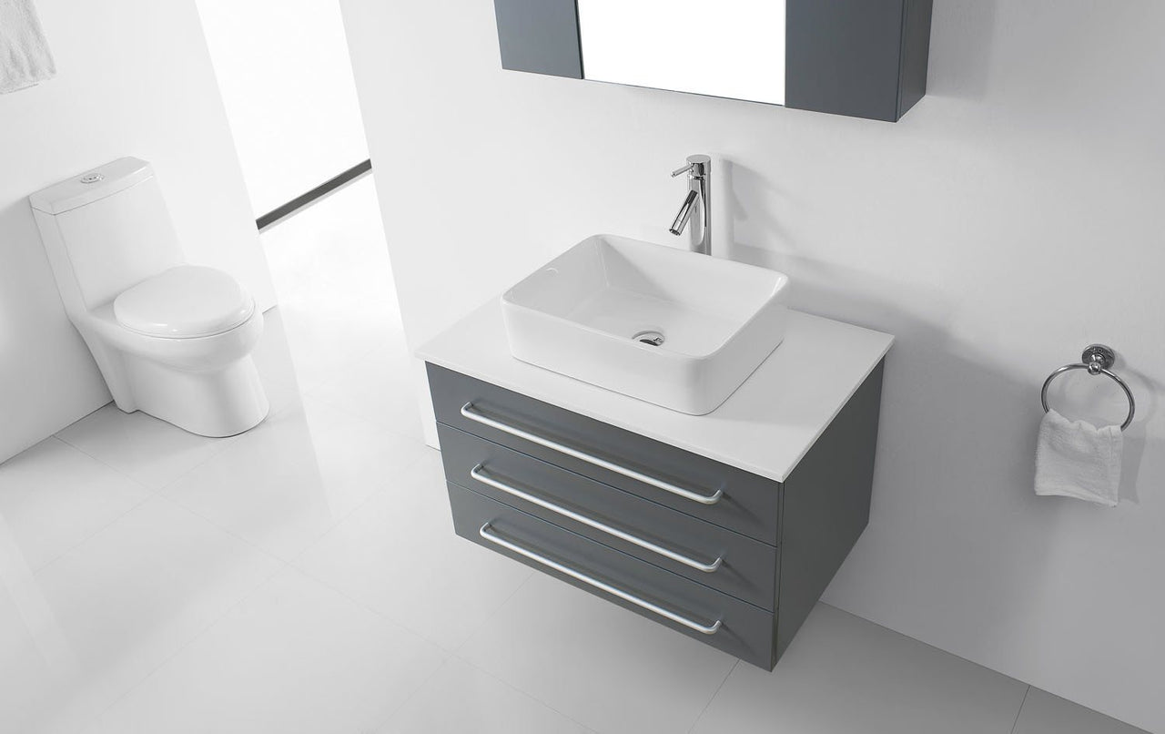 Virtu USA Ivy 36" Single Square Sink Grey Top Vanity in Grey with Polished Chrome Faucet and Mirror Vanity Virtu USA 