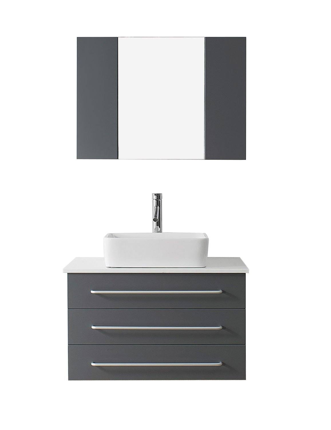 Virtu USA Ivy 36" Single Square Sink Grey Top Vanity in Grey with Polished Chrome Faucet and Mirror Vanity Virtu USA 