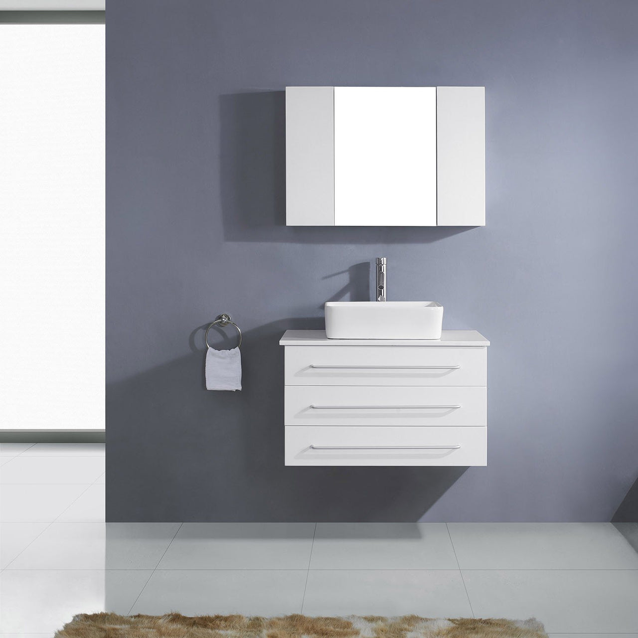 Virtu USA Ivy 36" Single Square Sink White Top Vanity with Polished Chrome Faucet and Mirror Vanity Virtu USA 