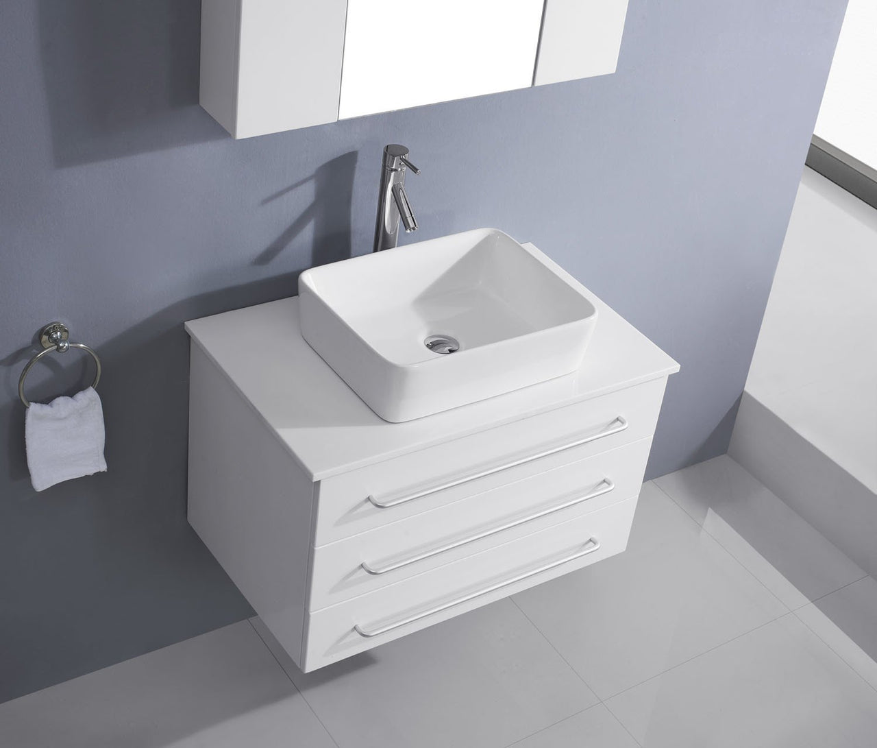 Virtu USA Ivy 36" Single Square Sink White Top Vanity with Polished Chrome Faucet and Mirror Vanity Virtu USA 