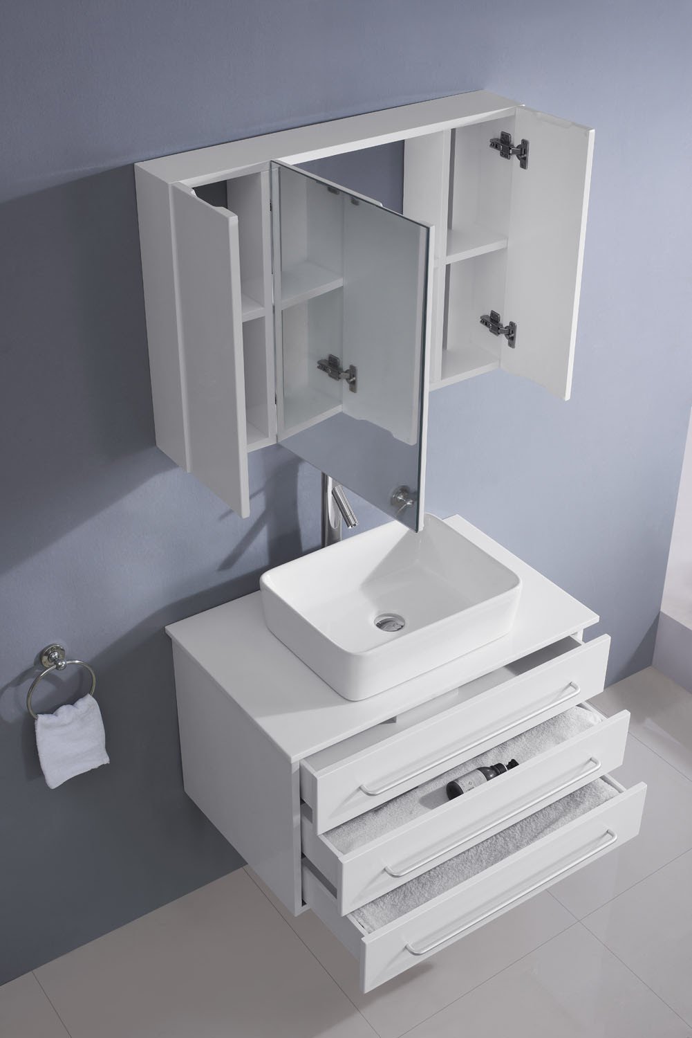 Virtu USA Ivy 36" Single Square Sink White Top Vanity with Polished Chrome Faucet and Mirror Vanity Virtu USA 