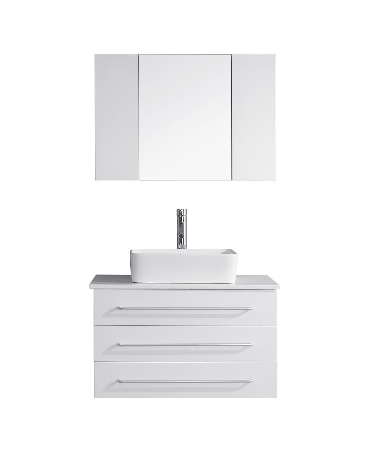 Virtu USA Ivy 36" Single Square Sink White Top Vanity with Polished Chrome Faucet and Mirror Vanity Virtu USA 
