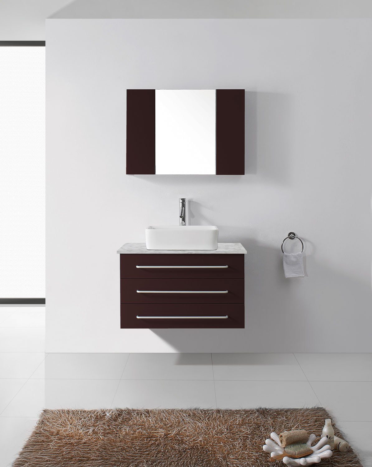 Virtu USA Ivy 36" Single Square Sink Espresso Top Vanity with Polished Chrome Faucet and Mirror Vanity Virtu USA 