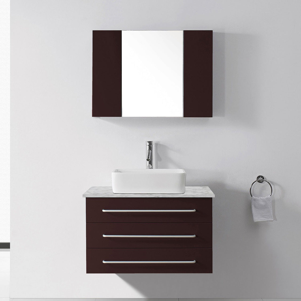 Virtu USA Ivy 36" Single Square Sink Espresso Top Vanity with Polished Chrome Faucet and Mirror Vanity Virtu USA 