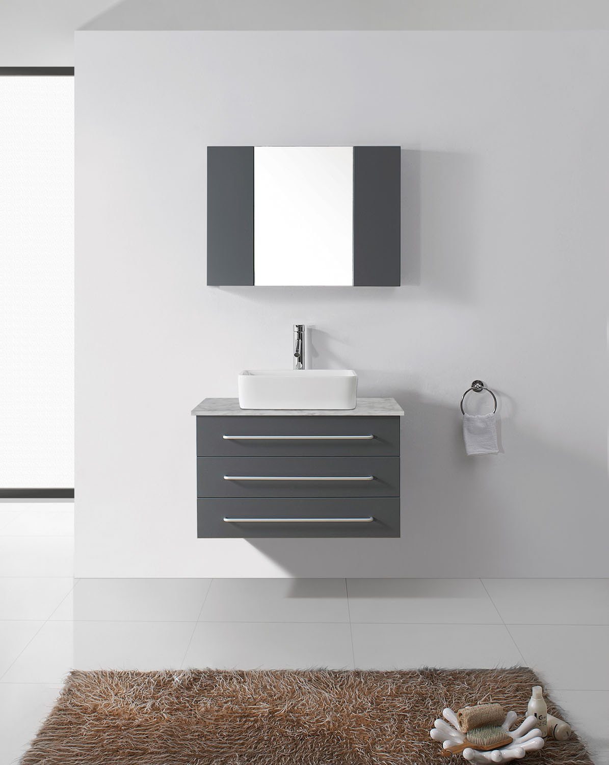 Virtu USA Ivy 36" Single Square Sink Grey Top Vanity in Grey with Polished Chrome Faucet and Mirror Vanity Virtu USA 