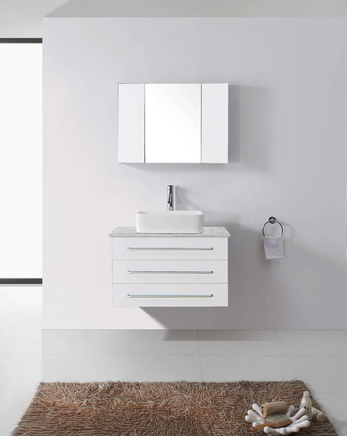 Virtu USA Ivy 36" Single Square Sink White Top Vanity in White with Polished Chrome Faucet and Mirror Vanity Virtu USA 
