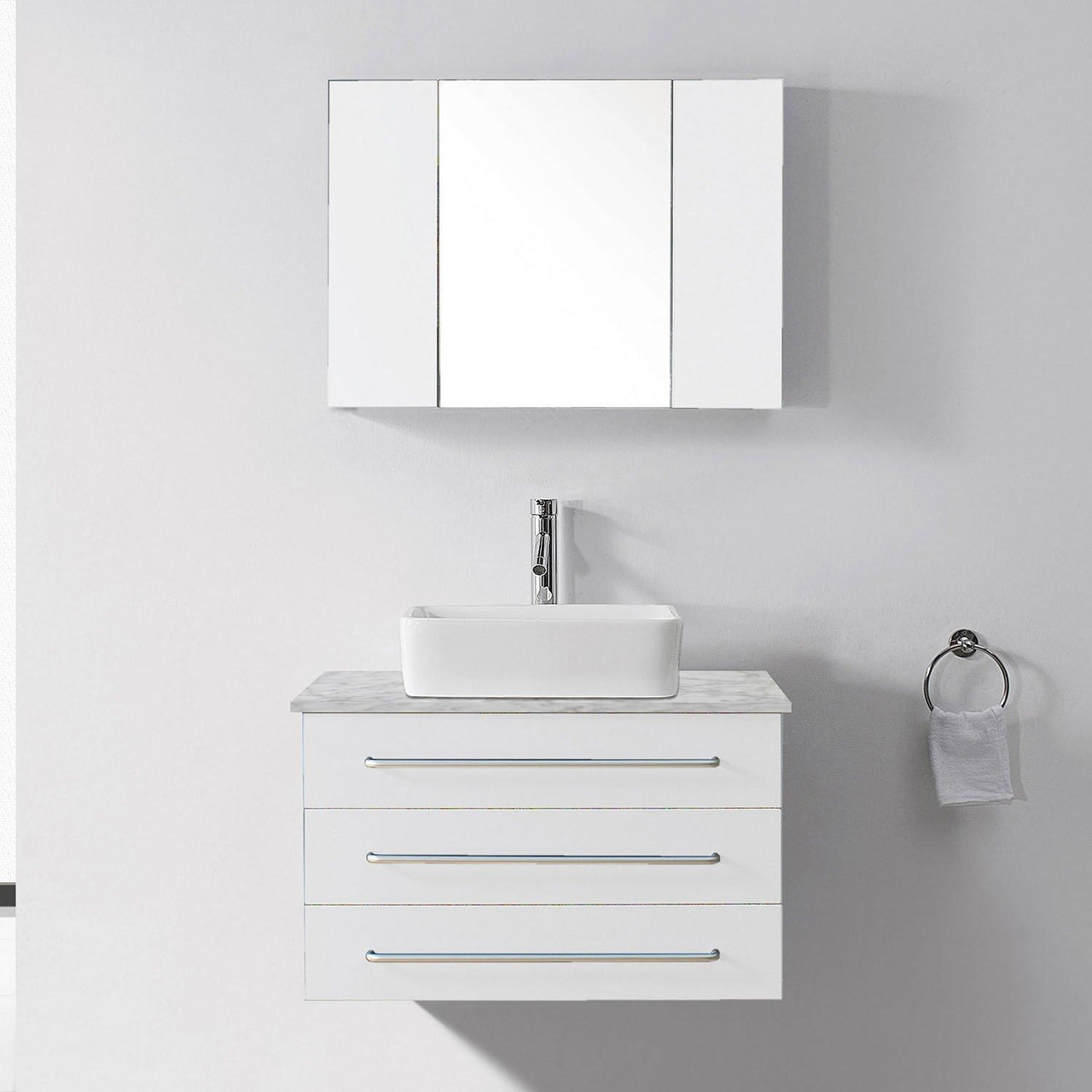 Virtu USA Ivy 36" Single Square Sink White Top Vanity in White with Polished Chrome Faucet and Mirror Vanity Virtu USA 