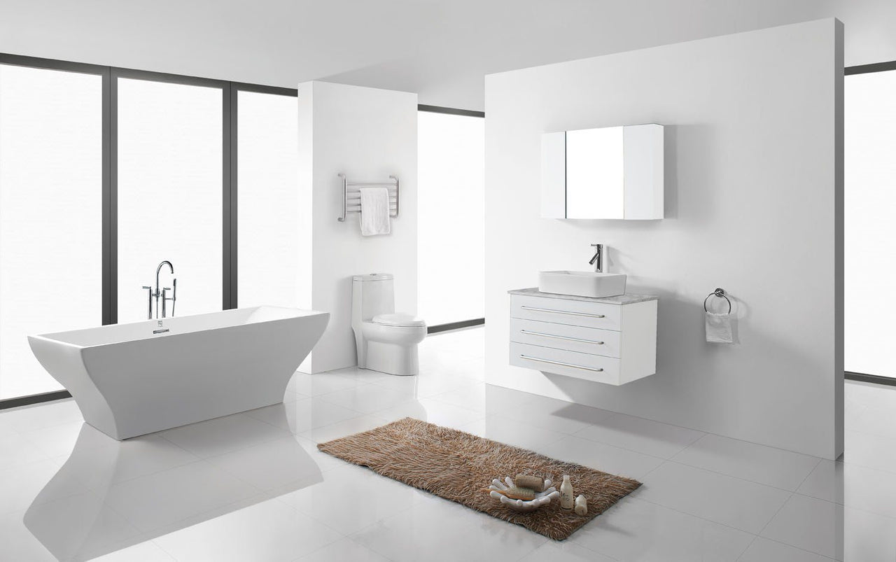 Virtu USA Ivy 36" Single Square Sink White Top Vanity in White with Polished Chrome Faucet and Mirror Vanity Virtu USA 
