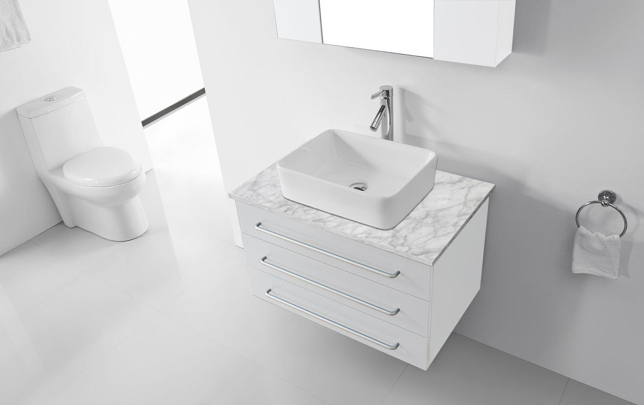 Virtu USA Ivy 36" Single Square Sink White Top Vanity in White with Polished Chrome Faucet and Mirror Vanity Virtu USA 