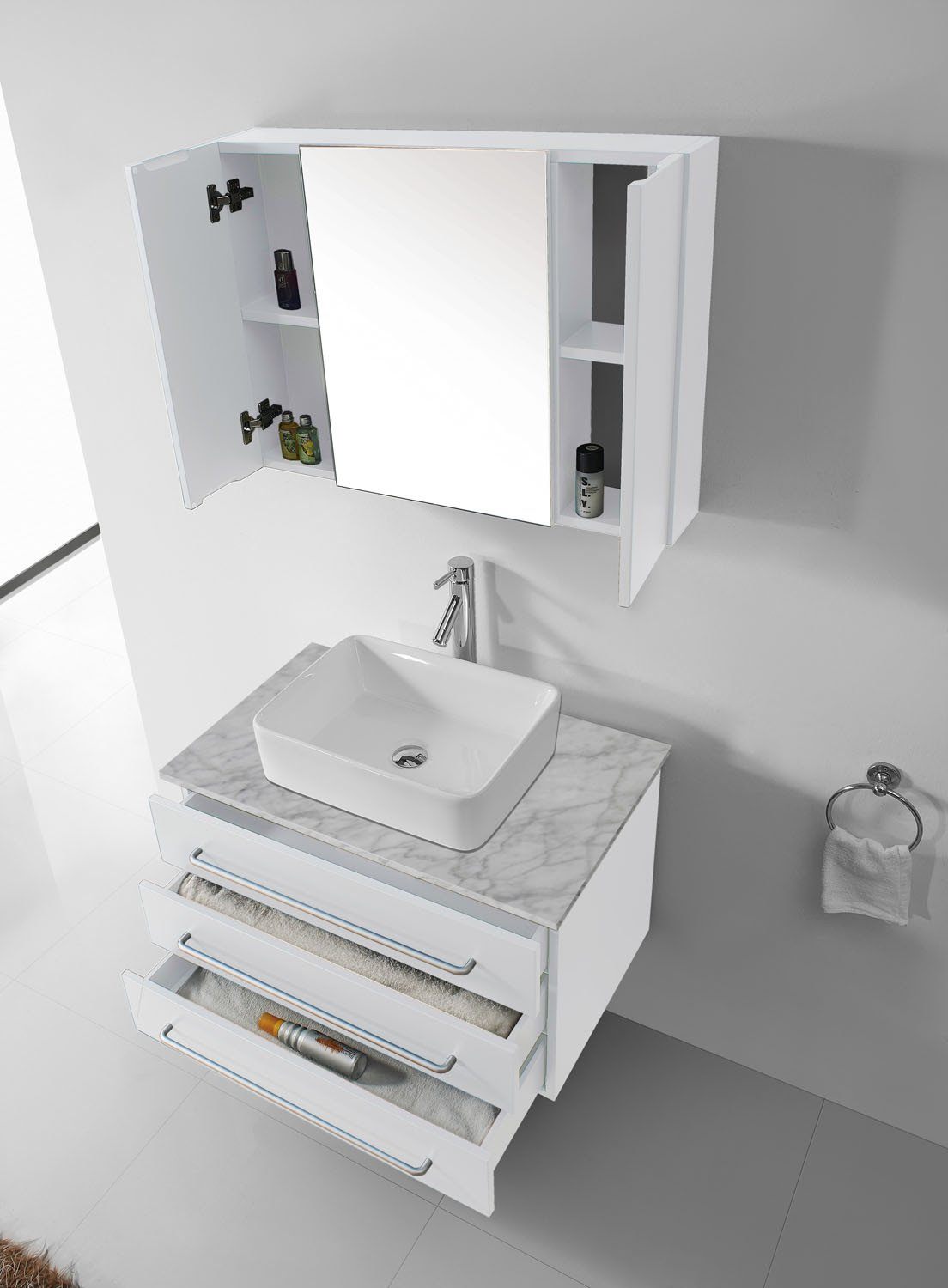 Virtu USA Ivy 36" Single Square Sink White Top Vanity in White with Polished Chrome Faucet and Mirror Vanity Virtu USA 