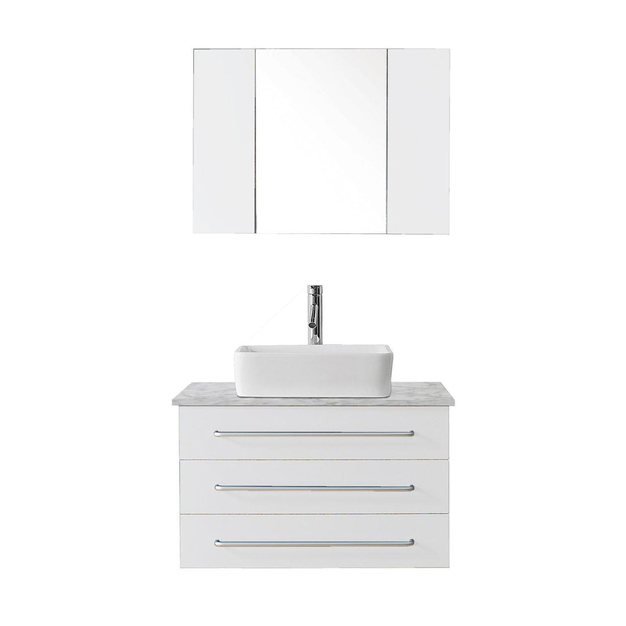 Virtu USA Ivy 36" Single Square Sink White Top Vanity in White with Polished Chrome Faucet and Mirror Vanity Virtu USA 