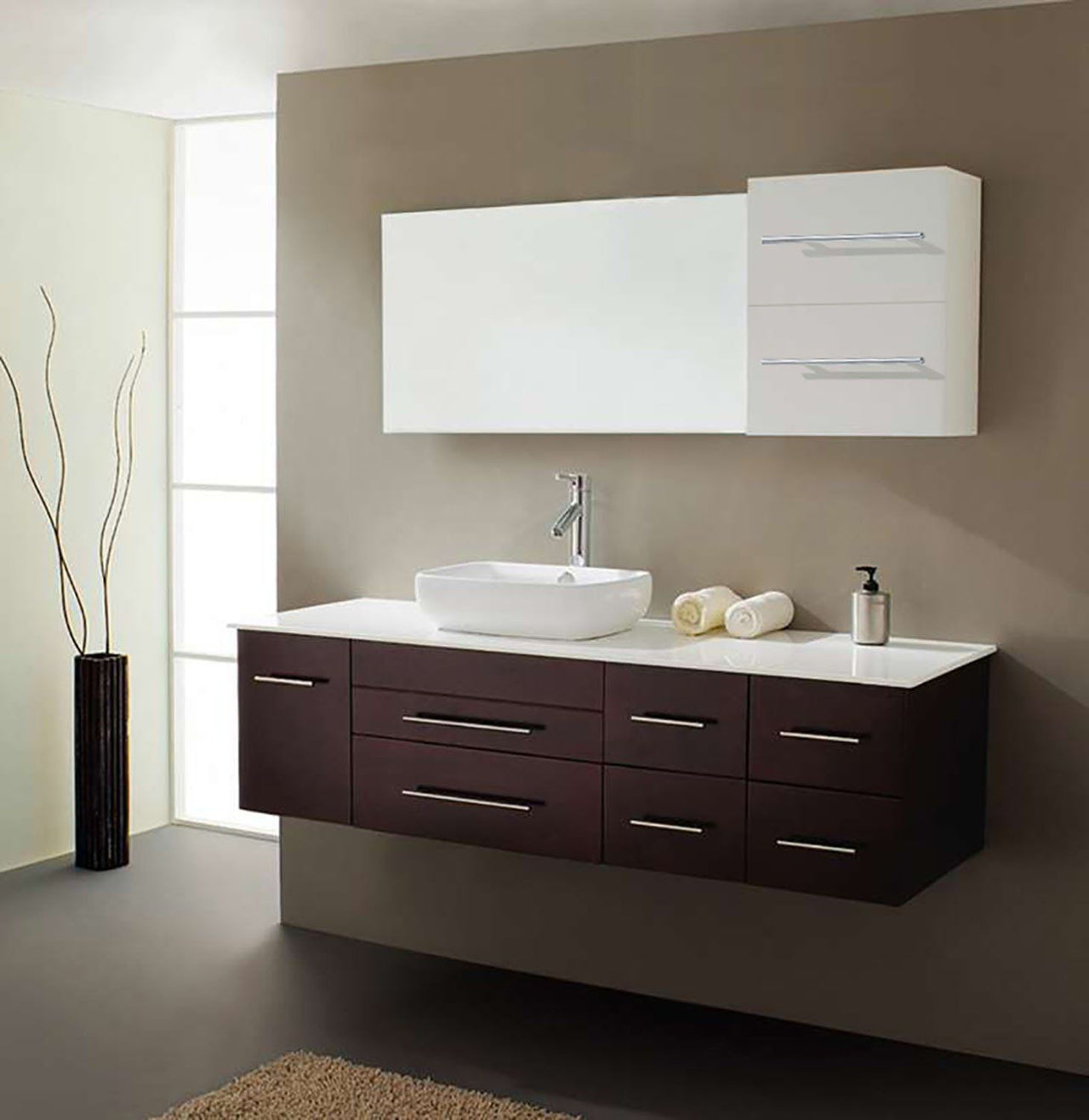 Virtu USA Justine 59" Single Square Sink Espresso Top Vanity with Polished Chrome Faucet and Mirror Vanity Virtu USA 