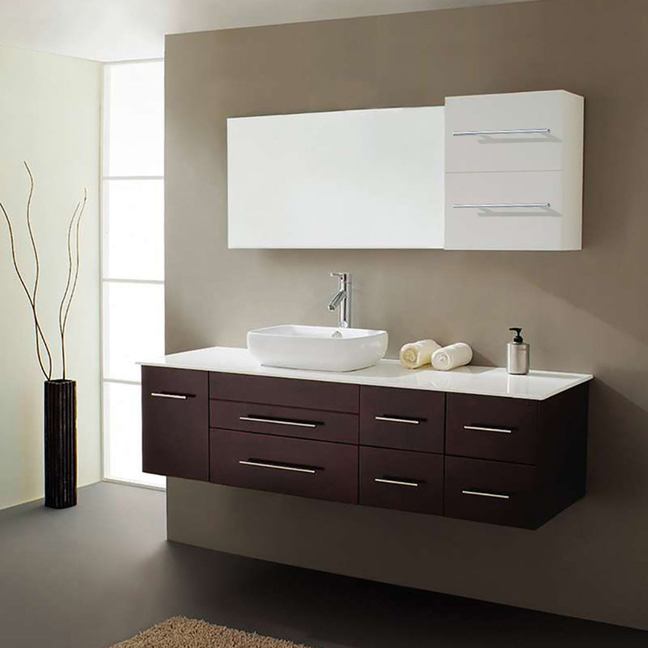 Virtu USA Justine 59" Single Square Sink Espresso Top Vanity in Espresso with Brushed Nickel Faucet and Mirror Vanity Virtu USA 