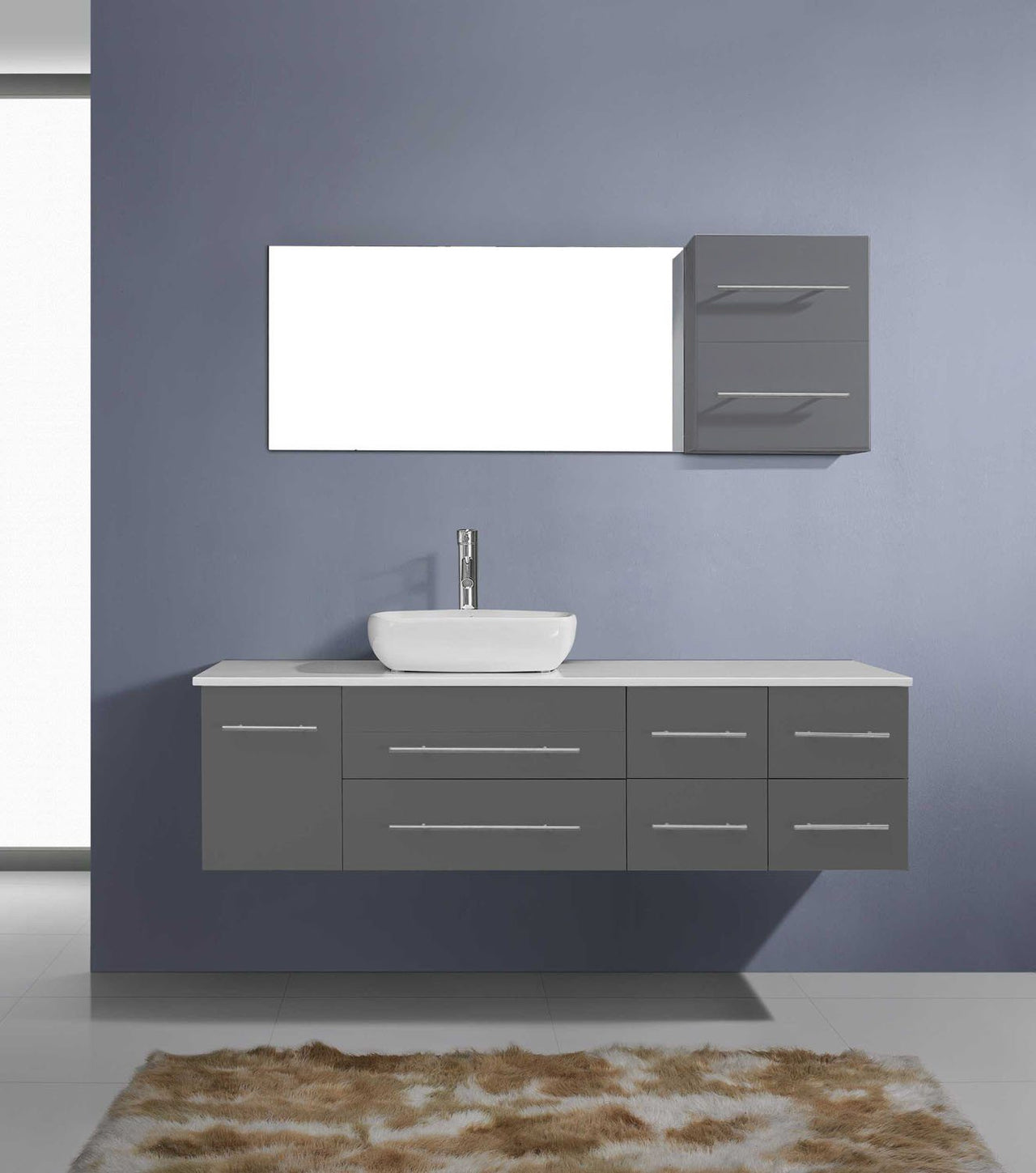 Virtu USA Justine 59" Single Square Sink Grey Top Vanity with Polished Chrome Faucet and Mirror Vanity Virtu USA 