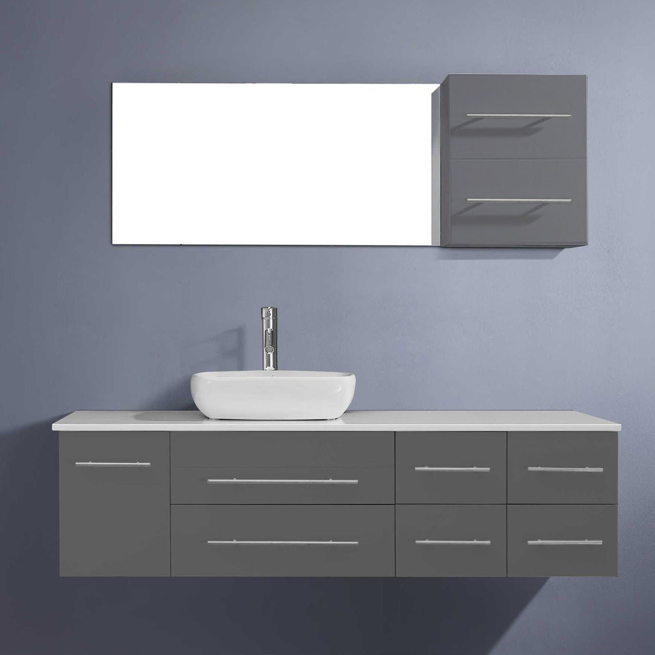 Virtu USA Justine 59" Single Square Sink Grey Top Vanity in Grey with Brushed Nickel Faucet and Mirror Vanity Virtu USA 
