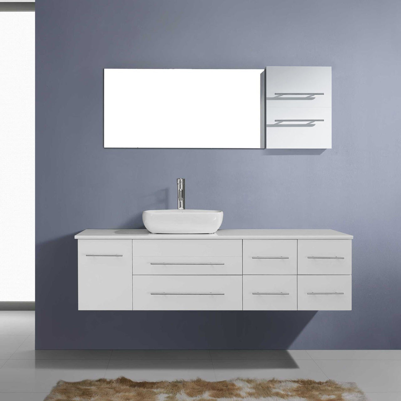 Virtu USA Justine 59" Single Square Sink White Top Vanity with Brushed Nickel Faucet and Mirror Vanity Virtu USA 
