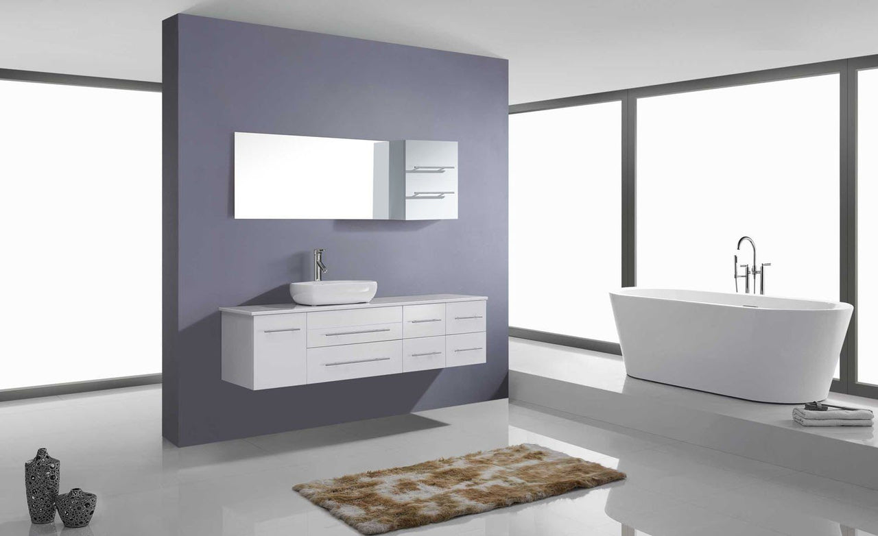 Virtu USA Justine 59" Single Square Sink White Top Vanity with Brushed Nickel Faucet and Mirror Vanity Virtu USA 