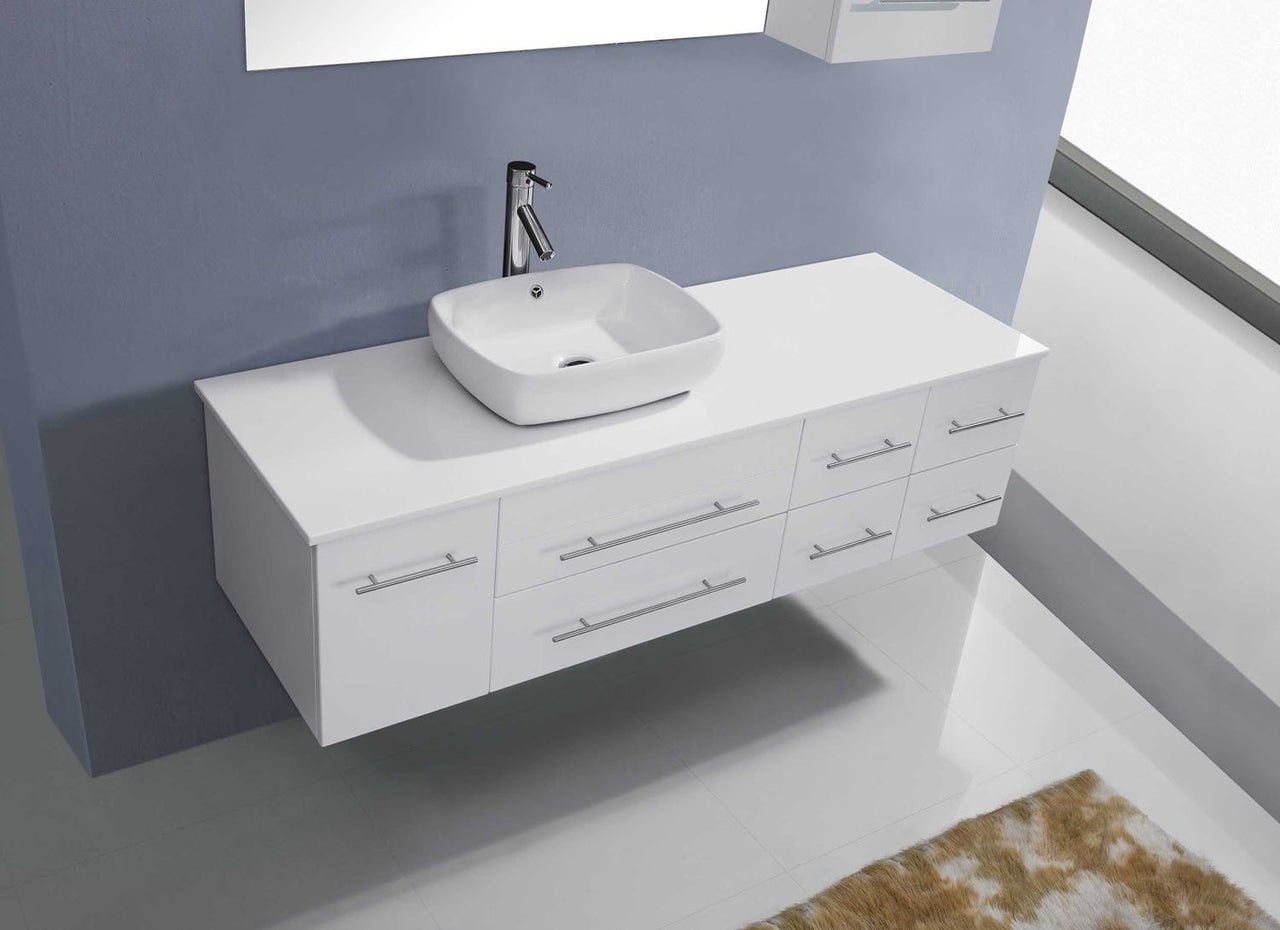 Virtu USA Justine 59" Single Square Sink White Top Vanity with Brushed Nickel Faucet and Mirror Vanity Virtu USA 